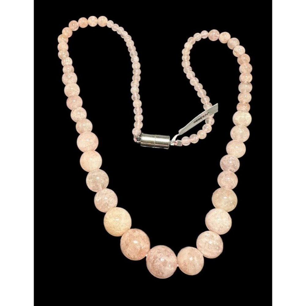 Signed STS 925 China Rose Quartz Graduated Beaded Necklace 20.5 Inches Magnetic